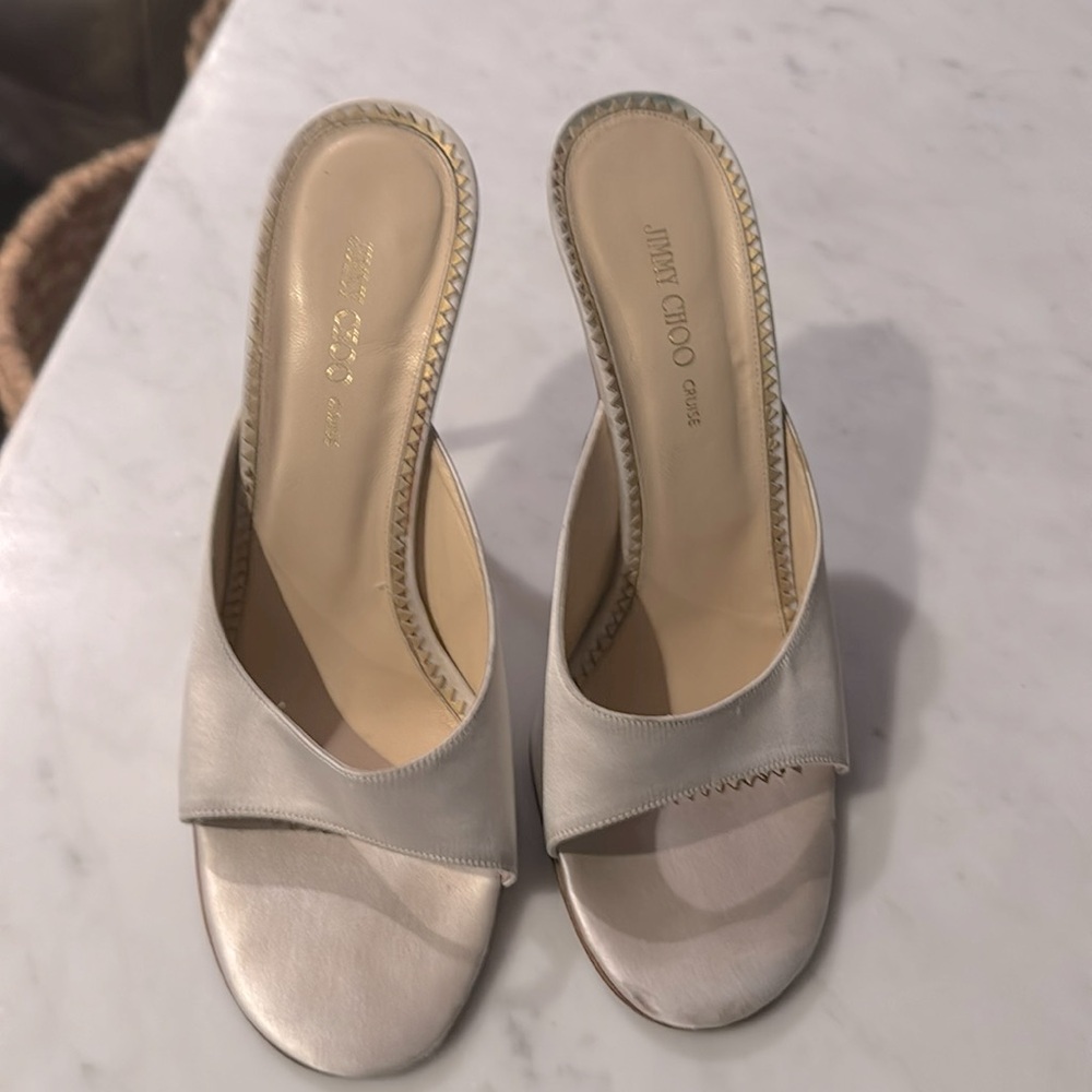 Vintage Jimmy choo peep toe silver with glitter heal.  Size 40 barely worn